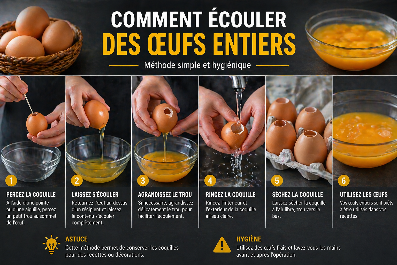 écouler des oeufs entiers