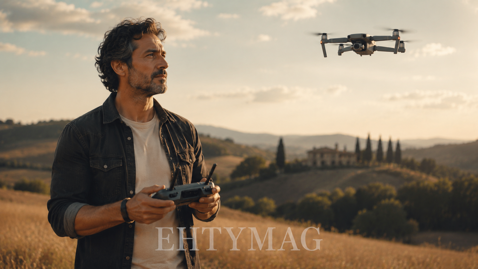 Homme pilote un drone