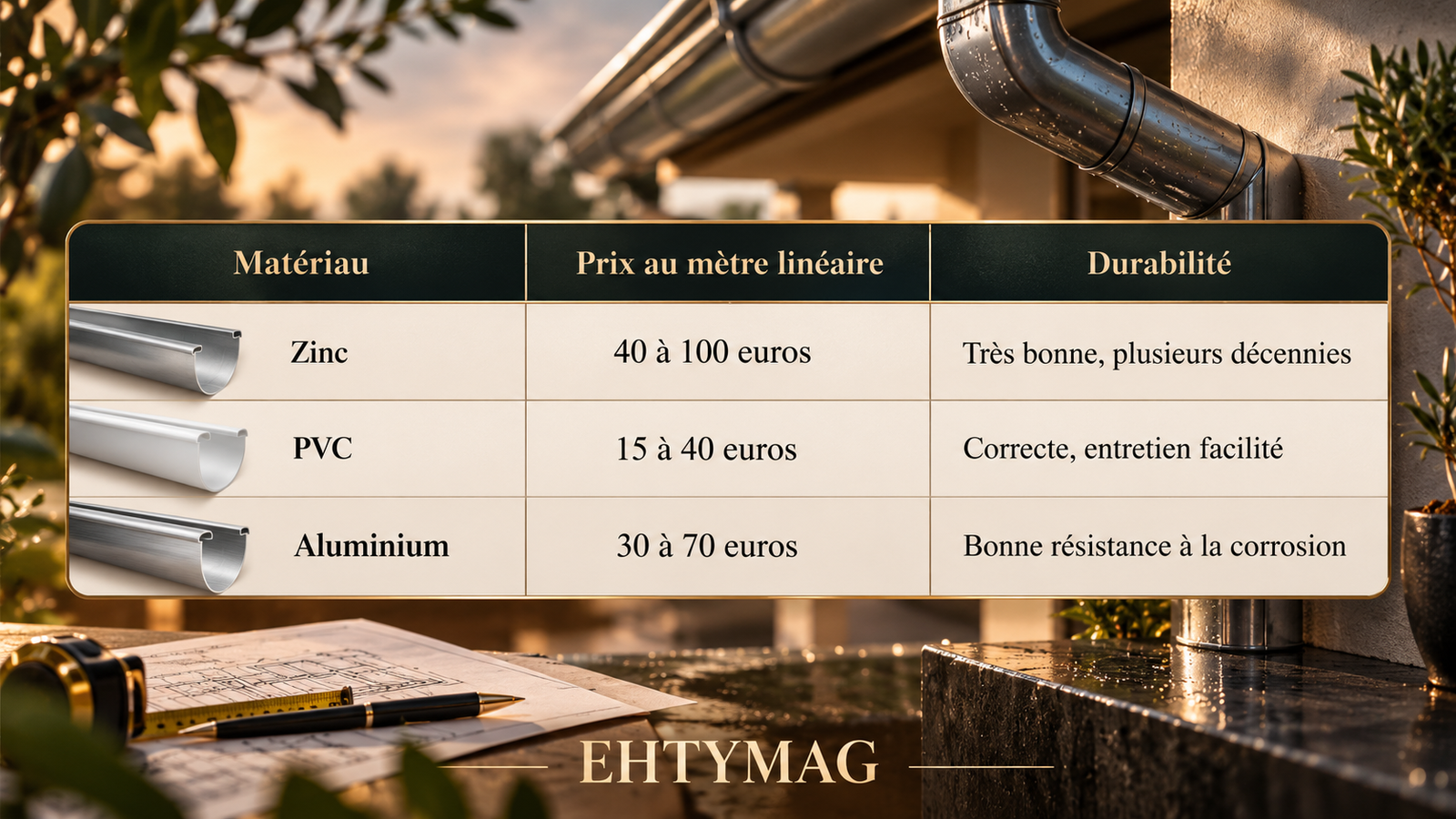 prix des gouttières et descentes d'eau pluviale